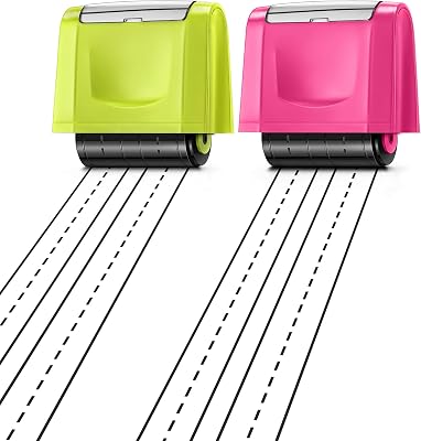 Sherr 2 Pack Double Stack Dashed Line Roller Stamp Self Inking Rolling Stamp Black Ink Handwriting Practice Tool for Teachers Classroom Primary School Special Educational KindergartenGreen, Pink