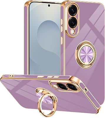 Tnarru Designed for Samsung Galaxy S25 Edge Case with Ring Stand, Support Magnetic Car Mount Rotating Finger Holder Soft TPU Cover Plating Edge Slim Phone Case for Samsung Galaxy S25 Edge Purple