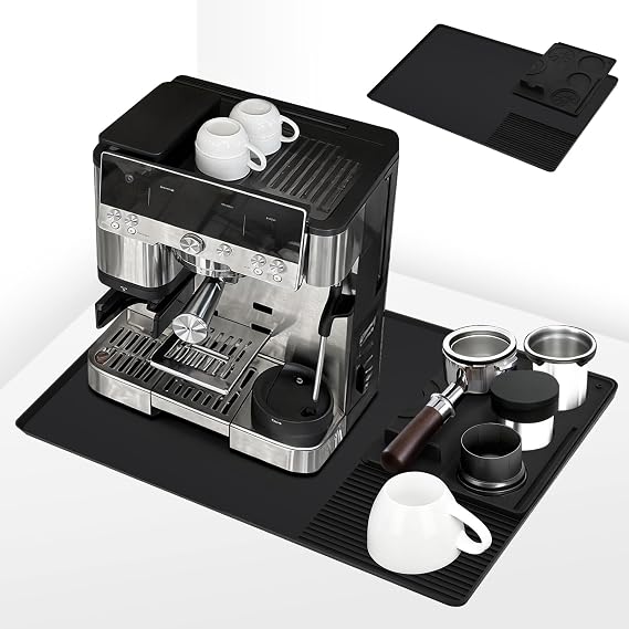 Silicone Coffee Mat Compatible with Ninja Luxe Espresso Coffee Machine ES601/ES701 & Most Home Espresso Machines - 23"x15" Anti-Slip Heat-Resistant - Maker Bar | Tamping Mat (2-in-1)