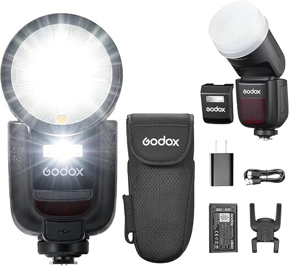 Godox V1 Pro C V1Pro-C Flash with Magnetic Ring & Diffuser Kit for Canon Camera 76Ws 2.4G HSS TTL, Detachable Sub Flash, 1.3s Recycle Time 500 Full-Power Flashes, USB-C Charging Battery, Modeling Lamp