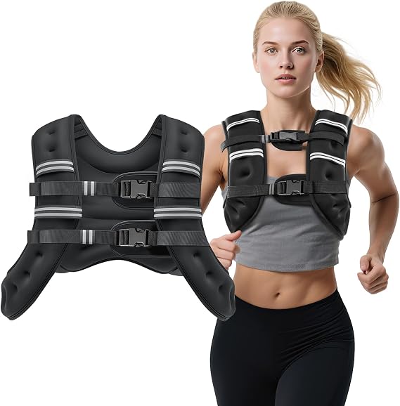 Weighted Vest, 8lb/12lb/16lb/20lb Weight Vest with Reflective Stripes for Men Women, Two Adjustment Straps for Workout, Strength Training, Running, Fitness, Muscle Building, Weight Loss