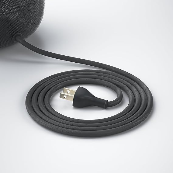 BolAAzuL Power Cord for A2825 HomePod (2nd Gen) Smart Speaker, 6ft/1.8m | US AC Power Cable 2-Prong Plug Male to Female Charger Adapter Cable, Black, Braided