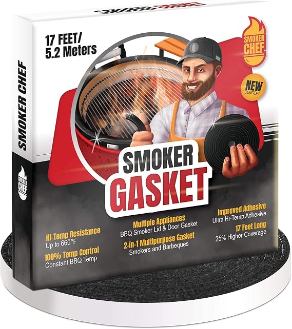 Smoker Gasket 0.6 Wide 0.2 Thick High Temp Seal Grill Gasket 17 FT Long Self Stick Black Nomex Tape Gaskets for Smokers and BBQ Lid Heat Seal Material Replacement