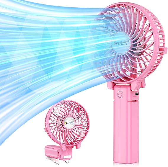 VersionTECH. Portable Handheld Fan, Powerful+Durable+4000mAh+180 Foldable, Mini Table Fans with USB Rechargeable Battery Operated Cooling Accessories for Personal Use, Travel, Office Pink