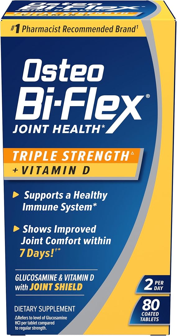 Osteo Bi-Flex Triple Strength Glucosamine Chondroitin Supplement with Vitamin D, Improve Joint Function, Support Bone Health, 80 Coated Tablets