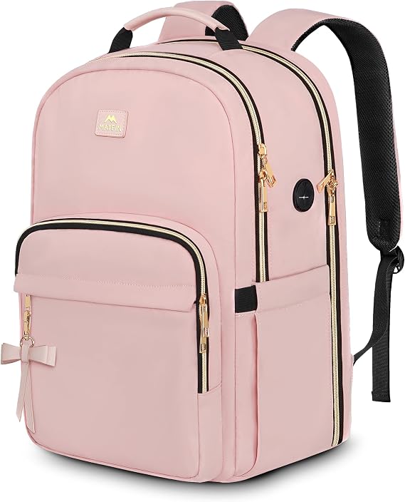 MATEIN Pink Laptop Backpack, 17 Inch TSA Travel College Backpack for Women | Large Work Compuer Bag, Charging Hole, Water Resistant, Anti Theft, Laptop Compartment, Luggage Strap, Carry On for Nurse