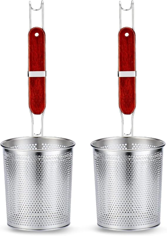 TENTA KITCHEN 2 Pieces Micro-Perforated Stainless Steel Pasta Strainer with Handle,Food Dumpling Noodle Strainer,Straining Noodles Pasta Basket (Dia 4.7inch,12cm)