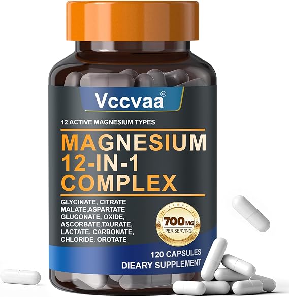 Magnesium Complex 700mg | 12-in-1 High Absorption Supplement | Glycinate, Citrate, Malate, Taurate & More | Sleep Support, Muscle Cramp Relief, Stress, Heart, Bone & Nerve Health | 120 Vegan Capsules