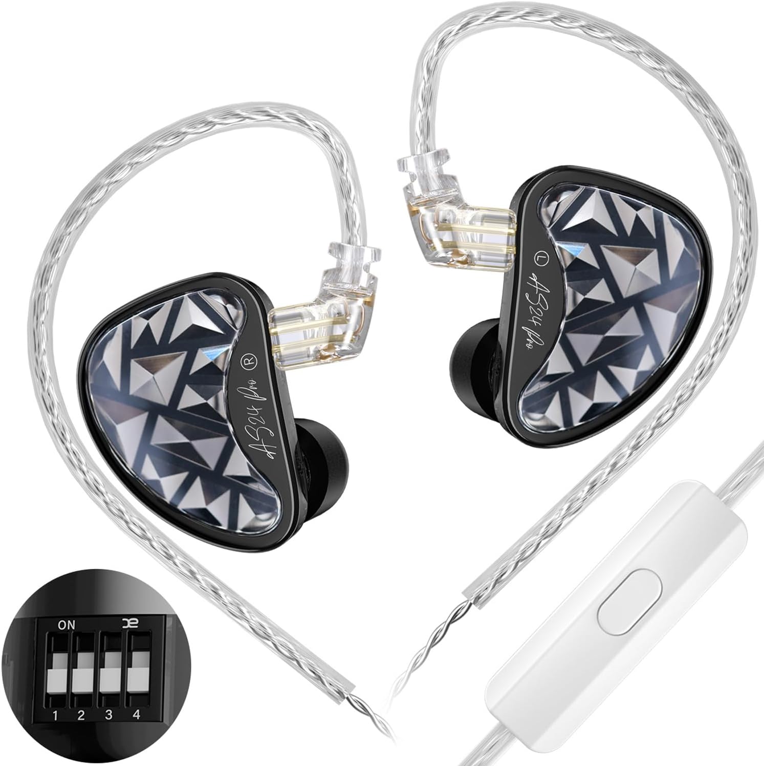 KZ AS24 Pro in Ear Monitor Headphones, HiFi Bass Noise Isolation Earphones, 12 Balanced Armature Drivers IEM Wired Earbuds with Microphone, Tuning Version