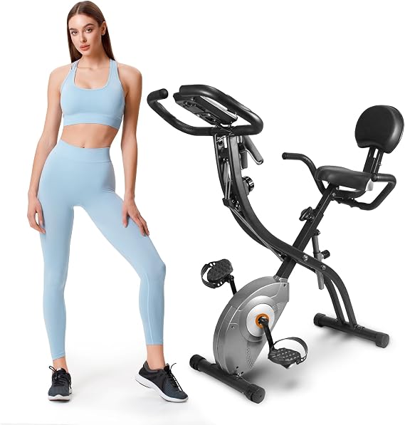 ATIVAFIT 5-in-1 Foldable Exercise Bike for Home, Upright & Recumbent Indoor Bike with 8-Level Magnetic Resistance, Resistance Bands, Quiet Cardio, Adjustable Seat