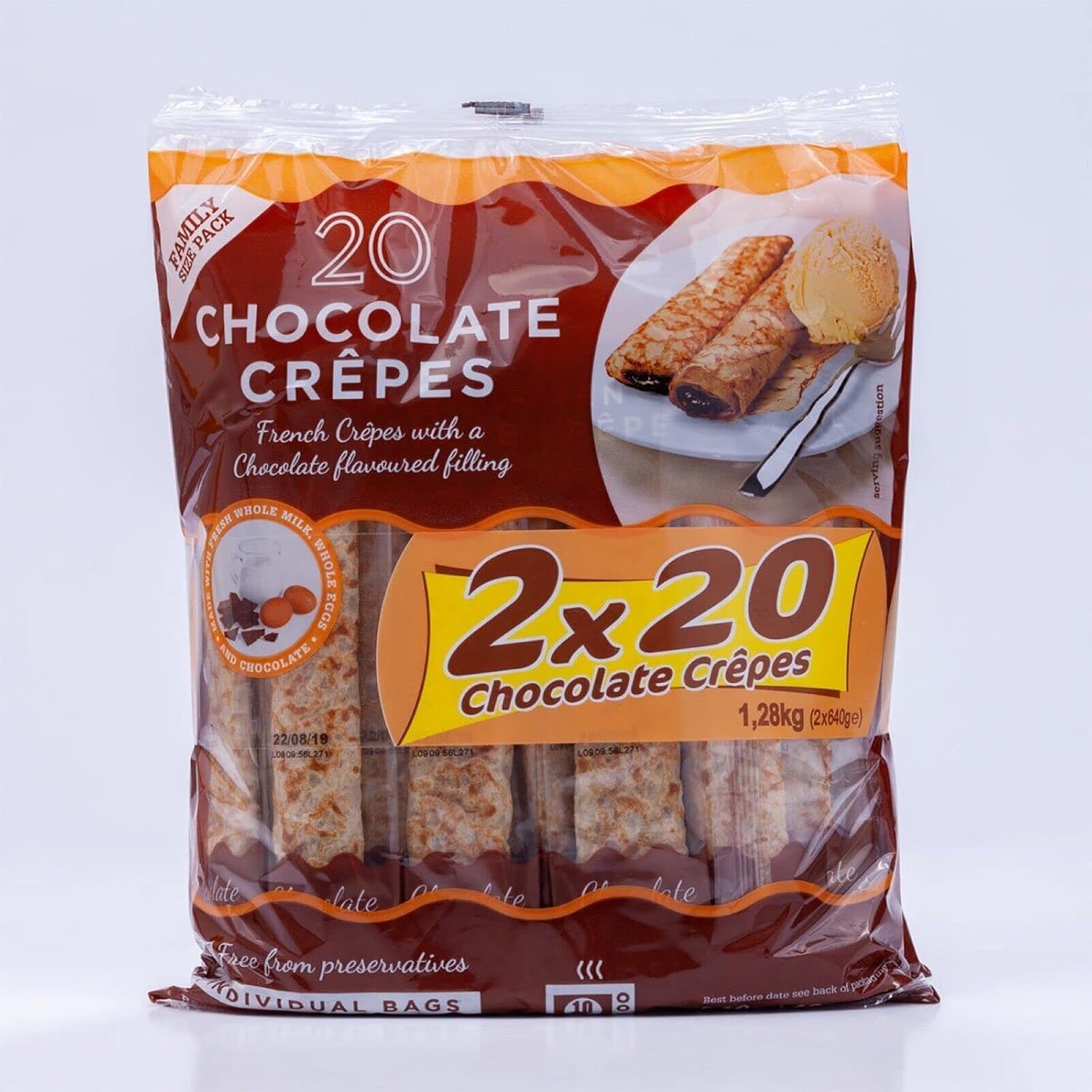 Premium Authentic French Chocolate & Hazelnut Filled Crêpes, Individually Wrapped, Vegetarian, Pack of 2 Bags 40x32g Individually Packed Family Pack