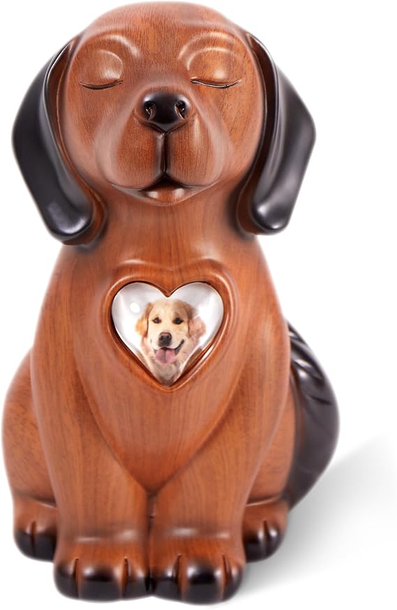 Pet Urns, Resin Cremation Dog Urn, Dog Statue Urns for Ashes with Photo Frame, Memorial Keepsake for Pet Lovers, 5 x 5 x 9 inches