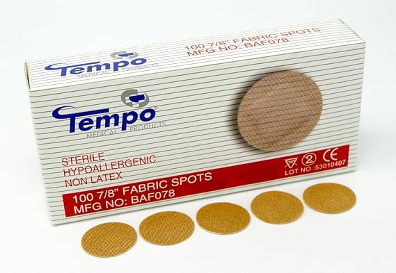 Tempo Adhesive Fabric Spot Bandage 7/8, Sterile, Non Latex, Hypoallergenic, 100 EA/BX & 60 BX/CS, BAF078