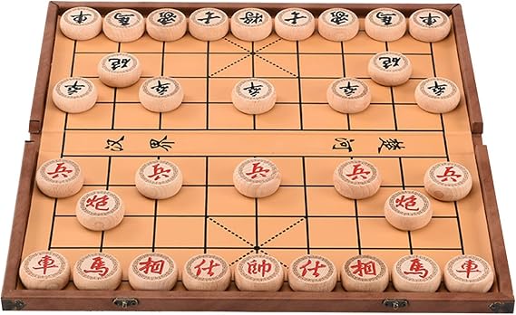 Beechwood Xiangqi with Foldable Chessboard Portable Chinese Chess Set Desktop Strategy Board Games for Family Gatherings and Outdoor(B,3.8cm/1.5in)
