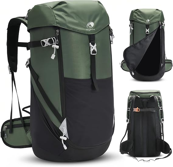 50L Hiking Backpack for Men Women, Large Front-Opening Backpack, Waterproof Outdoor Rucksack for Trekking Camping Travel, Green