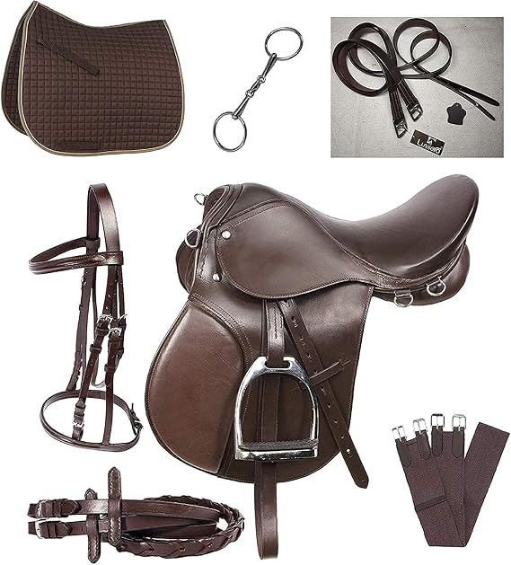 Genuine Leather Saddle Horse Riding Saddle Starter Kit Brown Saddle Combo Pack Set of 7 pcs