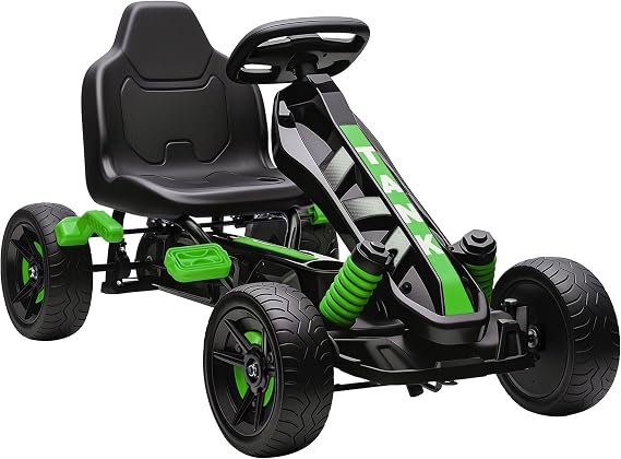 AIYAPLAY Pedal Go Kart with Freewheel System Brake for Kids Ages 3-6 Green | Ride on Racer, Non-Slip EVA Wheels, Metal Frame