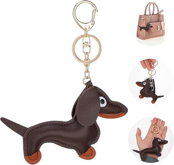 Giantree Leather Dachshund Keychain, Dachshund Keychain Bag Pendant Key Chain Cute Puppy Dog Charm Gifts for Favorite People Women Men Children Birthday Keyring