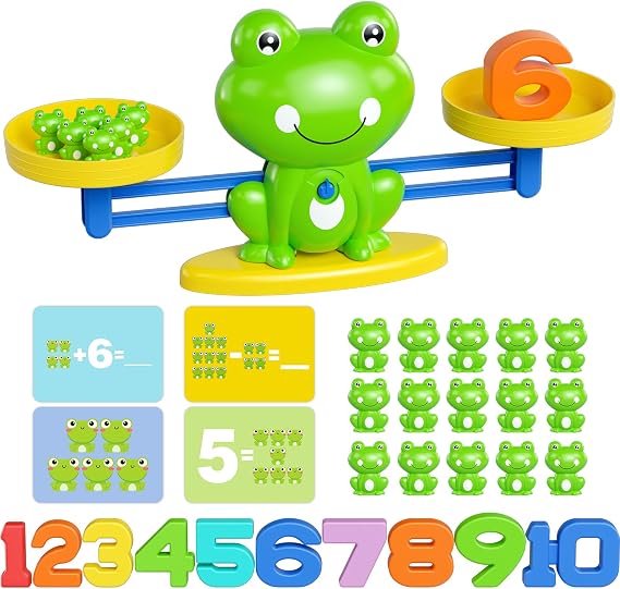 Frog Balance Math Game for Kids, Montessori STEM Counting Toy with 20 Frogs & 40 Double-Sided Cards, Educational Gift for Preschoolers Ages 3-8