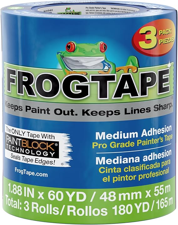 FrogTape ProGrade Blue Painters Tape with PAINTBLOCK, 2 in Wide (1.88 in x 60 yd), Masking Tape with Medium Adhesion, Blue, 3 Rolls (104957)