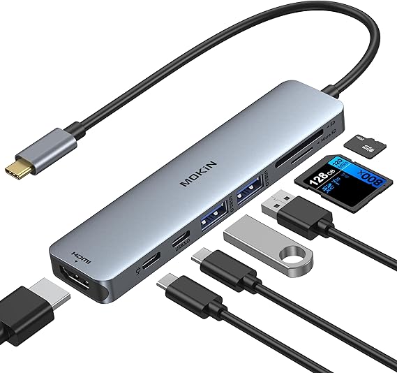 MOKiN USB C Hub HDMI Adapter Dongle for MacBook/Dell/HP/Lenovo Laptop | 4K@60HZ HDMI, 3*5Gbps USB A 3.0, 100W USB C Charging Port, SD/microSD Card Reader