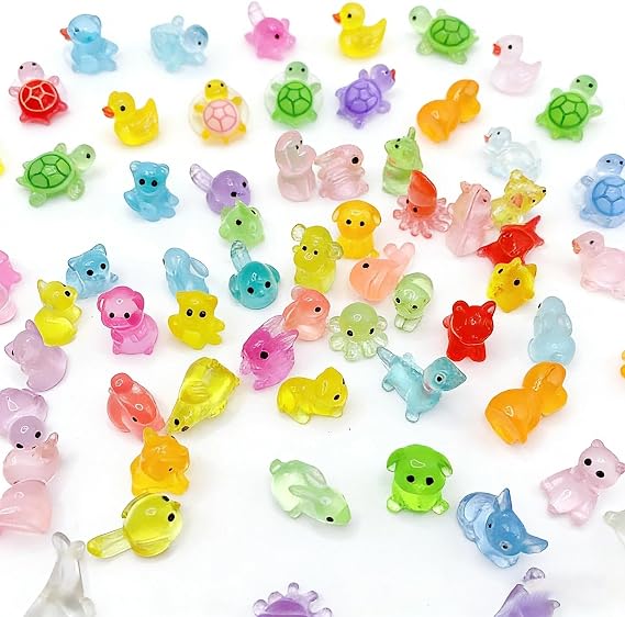 200PCS Glow in Dark Mini Resin Animals, Tiny Miniature Animal Figurines | Small Bulk Ducks and Turtles for Fairy Garden, Aquarium, Dollhouse Night Decor, DIY Crafts Toys and Creative Stuff