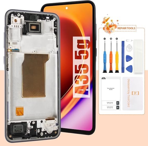 Not Original Screen for Samsung A35 Screen Replacement A35 5G LCD Screen SM-A356E,SM-A356B Touch Display Digitizer Assembly Repair Parts with Frame(Without Fingerprint Function) (Black)