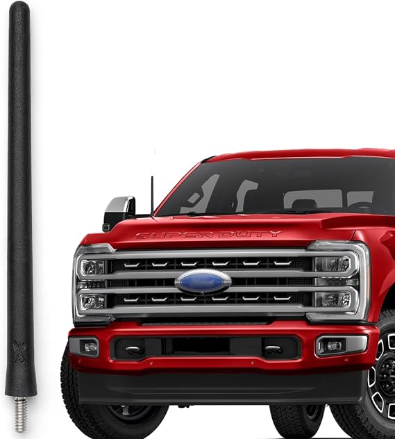 Short Antenna Replacement for Ford F-350 | F450 (2017-2026) USA Stainless Steel Threading, Car Wash Proof, Enhanced Reception 6 3/4 Inch Rubber Truck Antenna with Internal Copper Coil