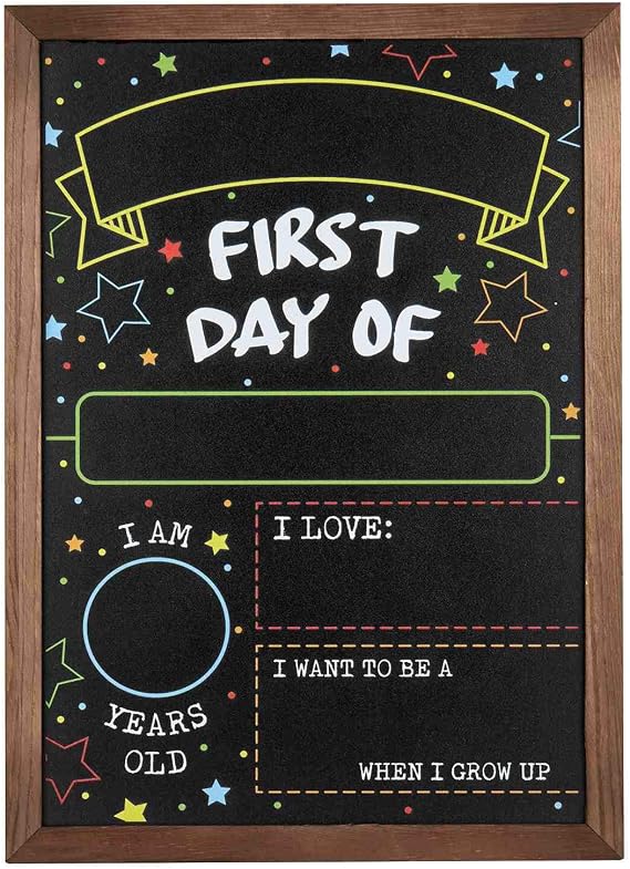 First Day Last Day of School Chalkboard - Sign with Frame - 14" x 10" | For Use With Chalk