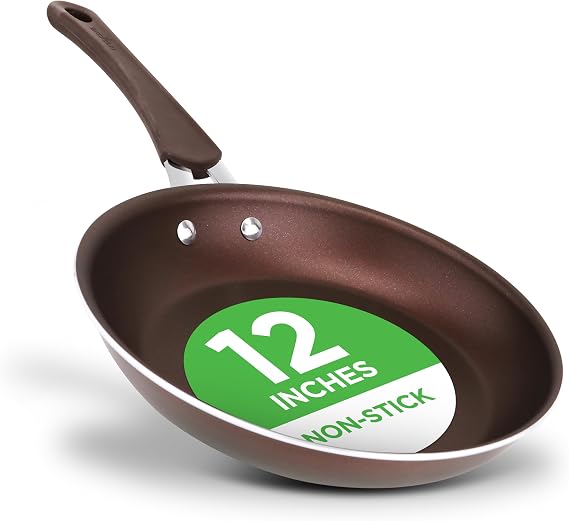 NutriChef 12 Nonstick Frying Pan, Durable Aluminum Fry Pan with Heat-Resistant Lacquer and Easy-Clean Non Stick Coating, Induction Compatible Frying Pan for Gas, Electric & Ceramic Cooktops, Black