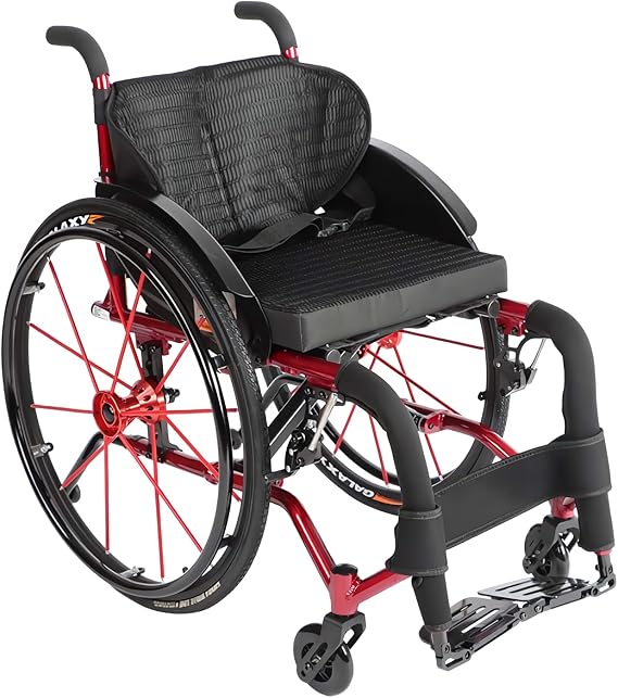 Manual Wheelchair for Adult, Ultra-Light Aluminum Alloy Transport Wheelchairs with Anti-Tipper, Portable All-Terrain Sports Leisure Wheelchair Folding Self-Propelled Manual Wheelchair for Disabled,Red