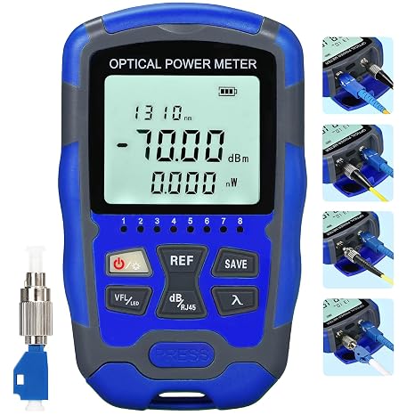 A-M70 Fiber Optic Cable Tester Portable -70~+10dbm Optical Fiber Power Meter FC/SC/ST Interface Fiber Tester Built-in 15KM Visual Fault Locator (OPM&VFL) with LC Adapter and RJ45 Tester