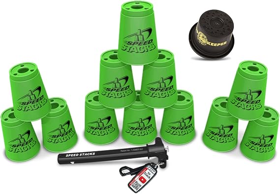 Speed Stacks Custom Combo Set: 12 NEON Green Cups, Cup Keeper, Quick Release Stem