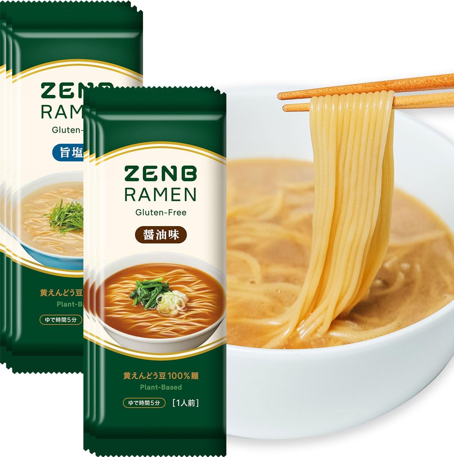 Gluten-Free Ramen ZENB Zenbu Ramen Bag Noodles Meal Kit 6 Servings Soy Sauce Flavor 3 Servings  Savory Salt Flavor 3 Servings Quick Boil 4 Minutes Low Carb, Gluten-Free, Bag Ramen, Sugar