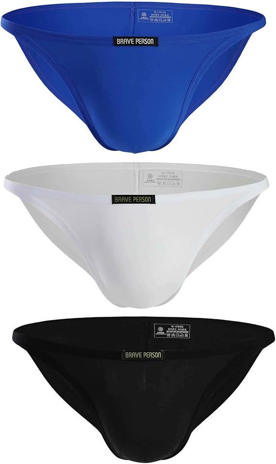 BRAVE PERSON Low Waist Bikini Swimwear Men's Comfortable Fashion Underwear Briefs B1133 (L, Blue & White & Black)