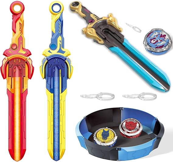 INFINITY NADO Battling Toys Set for 8-12 with Detachable Stadium, 3PCS Spinning Tops & Sword Launchers, Metal Spinning top for Boys Girls Age 5+, Gold Warrior Phoenix Battle Set