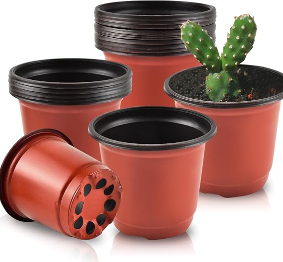 CABAX 4 Inch Small Plant Nursery Pots, 10 Pcs Plastic Plant Flower Pots with Drainage Holes, Indoor/Outdoor for Succulents, Cutting, Transplanting