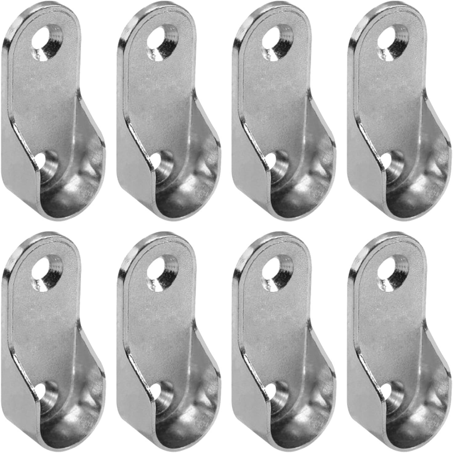 8 PCs Wardrobe Rod Bracket,Oval Closet Rod End Supports 2 Hole Clothes Rod Clothes Rest Heavy-Duty Closet Pole Socket silver