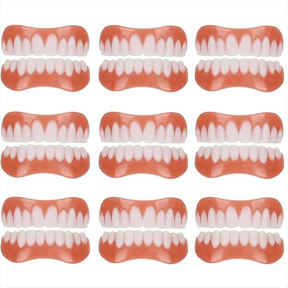 Dentures Comfortable Cosmetic Veneer Whitening Temporary Prosthesis Teeth Top and Bottom False Teeth Silicone Dental Prostheses for Men Women,9pairs [Energy Class A]