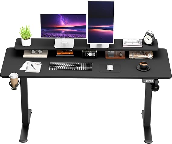 Furmax Electric Standing Desk, 63 x 24 Inches Sit Stand up Desk, Sit Stand Height Adjustable Home Office Desk with Monitor Stand (Black, 63)