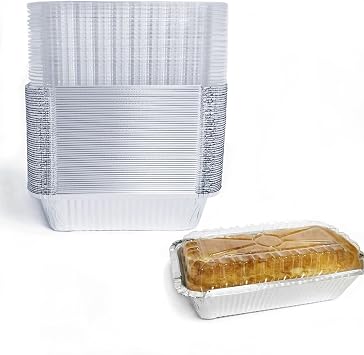 Disposable Loaf Pan with Lid for Baking - 1.5 Lb Disposable Bread Pans - Meatloaf Pans 50 Aluminum Foil Pans and 50 Clear Lids - Perfect for Baking Cakes, Bread, Meatloaf...