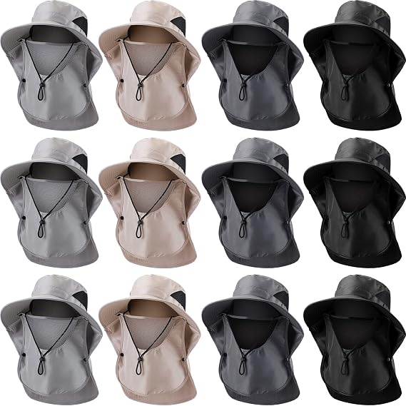 Xuhal 12 Pcs Fishing Sun Hat for Men Women Wide Brim UV Sun Protection Cap Summer Outdoor Hiking Hat Neck and Face Flap