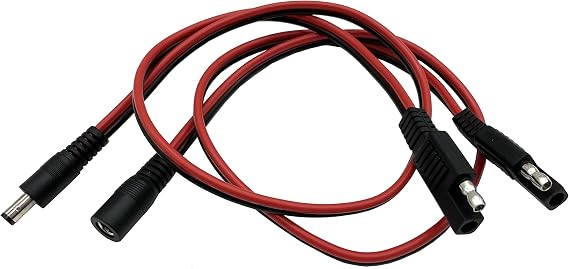 DC to SAE Connectors Cable 1-Set SAE Plug to DC 5.5mm x 2.1mm Male Female Cables for Automotive RV Solar Panel 14AWG(2Ft/60CM)