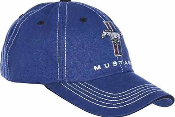 Mustang Running Horse Tri-Bar Blue and White Hat