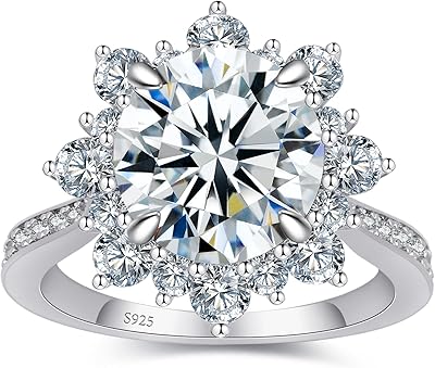 Flower Moissanite Engagement Rings for Women,925 Sterling Silver Engagement Ring with 18K White Gold Plated,D Color VVS1 Wedding Bands Moissanite Halo Rings 0.51.523CT