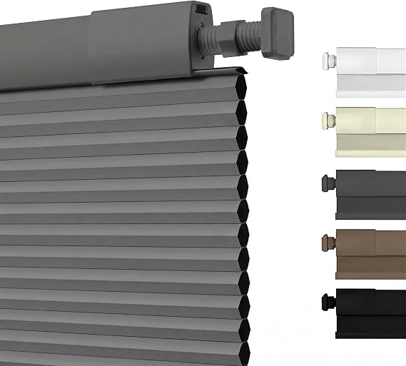 No Drill Honeycomb Pleated Blinds for Indoor Window Blackout Cordless Cellular Shades No Tools Privacy Blinds for Home Easy Fit Custom Shades for Bedroom Office(Light Gray,Custom Size)