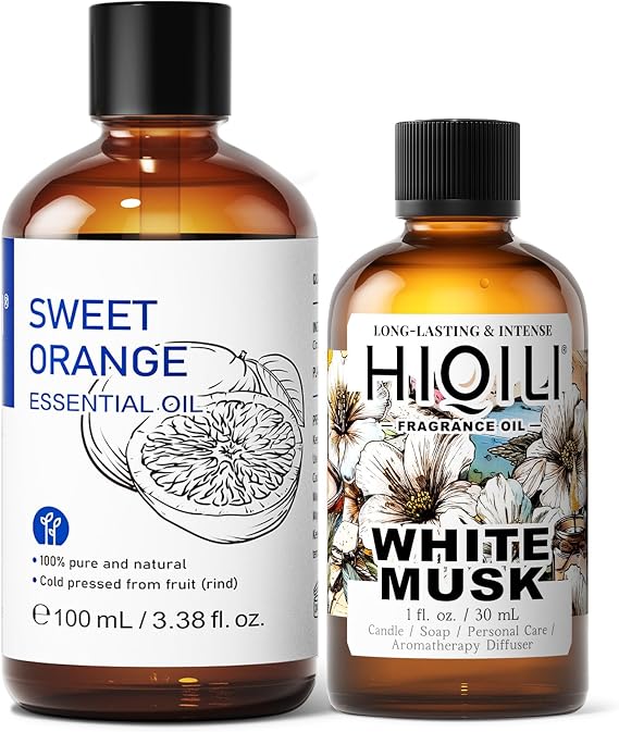 HIQILI 100ML Orange Essential Oil & 30ML White Musk Fragrance Oil, for DIY, Diffuser