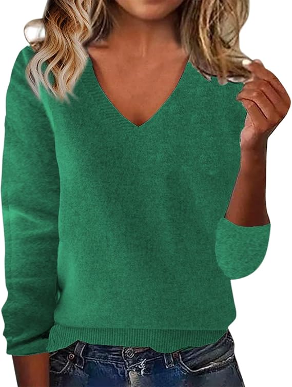 Cashmere Sweaters for Women 2025 Fall Winter V Neck Long Sleeve Knitted Pullover Tops Lightweight Comfy Warm Sweater