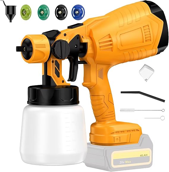 Cordless Paint Sprayer for Dewalt 20V MAX Battery, 40000RPM Spray Paint Gun with 4 Copper Nozzle, Sprayer Paint Gun for House Painting, Paint Sprayer Home Interior and Exterior Furniture (No Battery)
