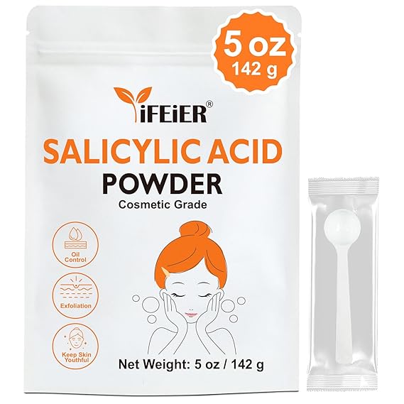 iFEiER 100% Pure Salicylic Acid Powder | Cosmetic Grade Salicylic Acid 5oz (142g) | acido salicilico for DIY BHA Exfoliant for Skincare, Body, Hair & Industrial Use